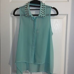 Edgy and Flowy Button Up Blouse (Celeste)